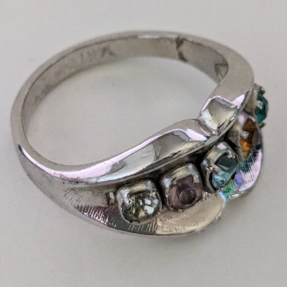 Vintage UNCAS 14KT G.E. (Gold Electroplate) Rhinestone Mother's Ring Size 8 - Picture 4 of 6